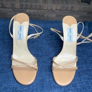 JIMMY CHOO NUDE WRAP STRAPPY SANDAL HEELS